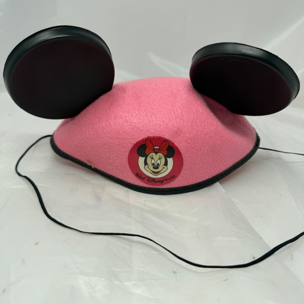 Vintage Disney Minnie Mouse Pink Felt Ear Hat Infant Walt Disney World USA Made